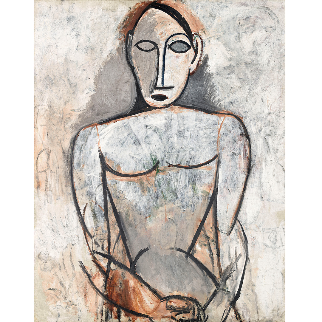 Pablo Picasso, Femme aux mains jointes (étude pour Les Demoiselles d'Avignon), 1907, Huile sur toile, 90,5 × 71,5 cm © RMN-Grand Palais (Musée national Picasso-Paris) / Mathieu Rabeau © Succession Picasso 2023