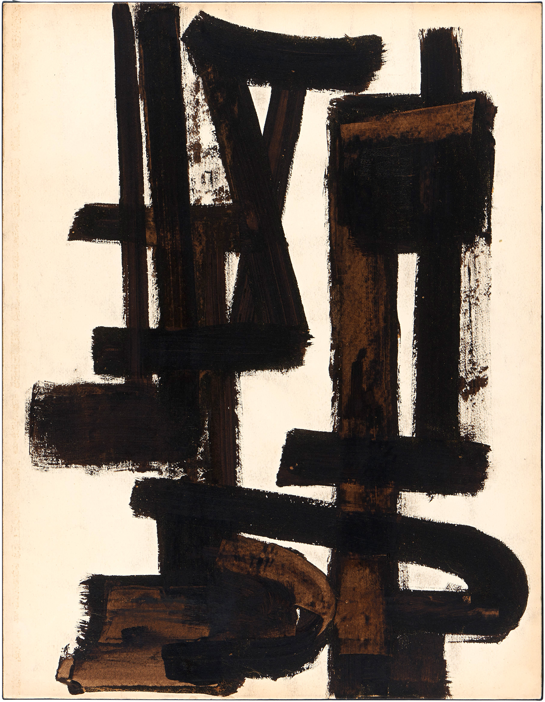 Oeuvre de Pierre Soulages, Brou de noix sur papier marouflé sur toile, 65,3x50,5cm