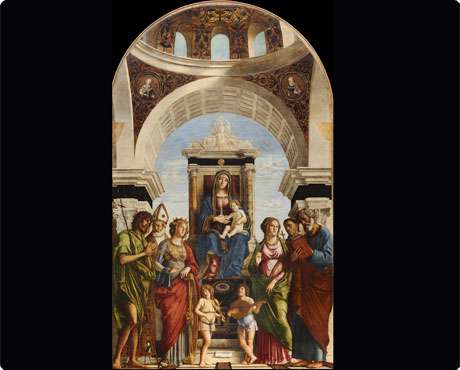 Vierge à l’Enfant entre saint Jean-Baptiste, saint Nicolas, sainte Catherine, sainte Apolline, saint François et saint Pierre