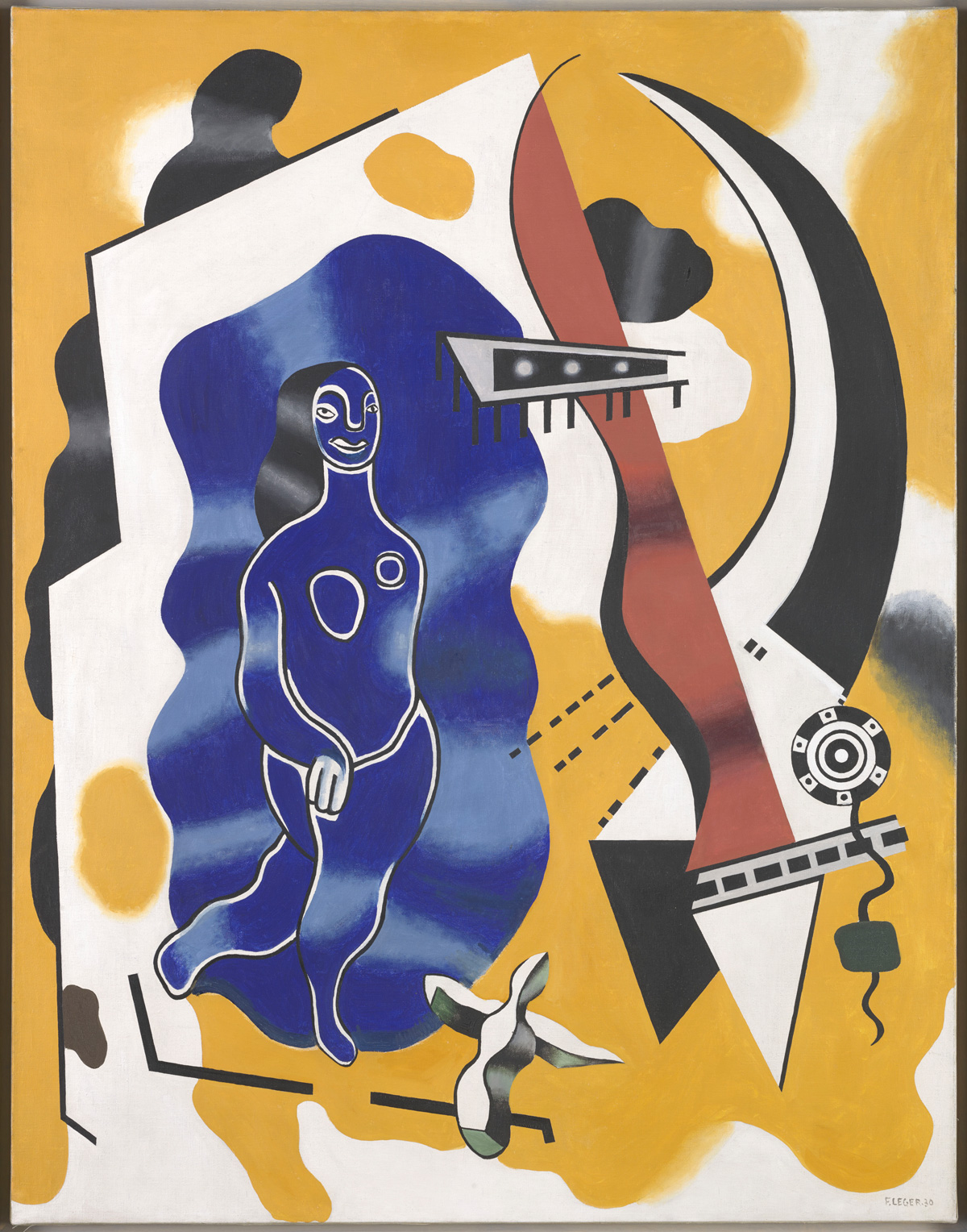 une danseuse bleue sur un fond jaune orangé