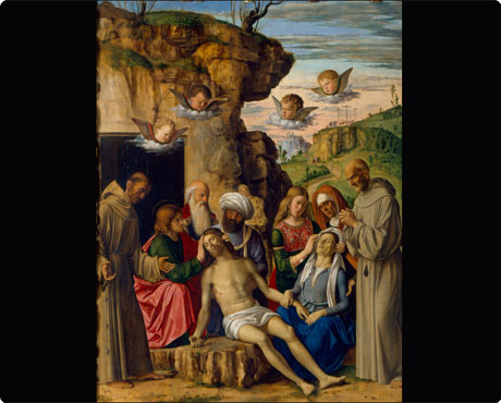 Lamentation du Christ mort entre saint François et saint Bernardin