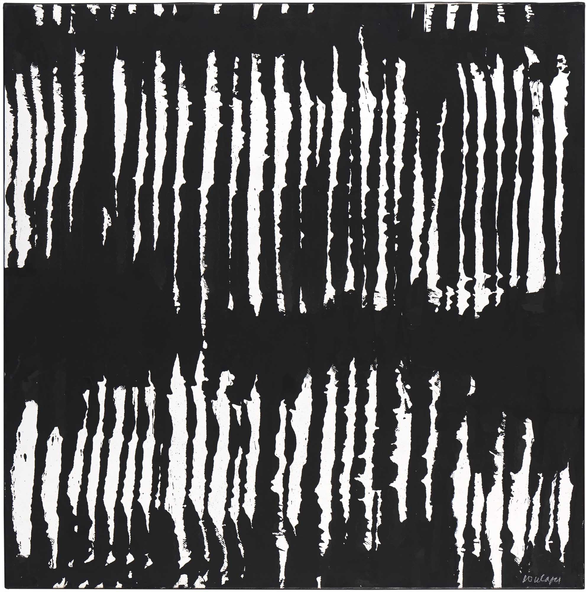 Oeuvre de Pierre Soulages, Encre sur papier marouflé sur toile, en noir et blanc