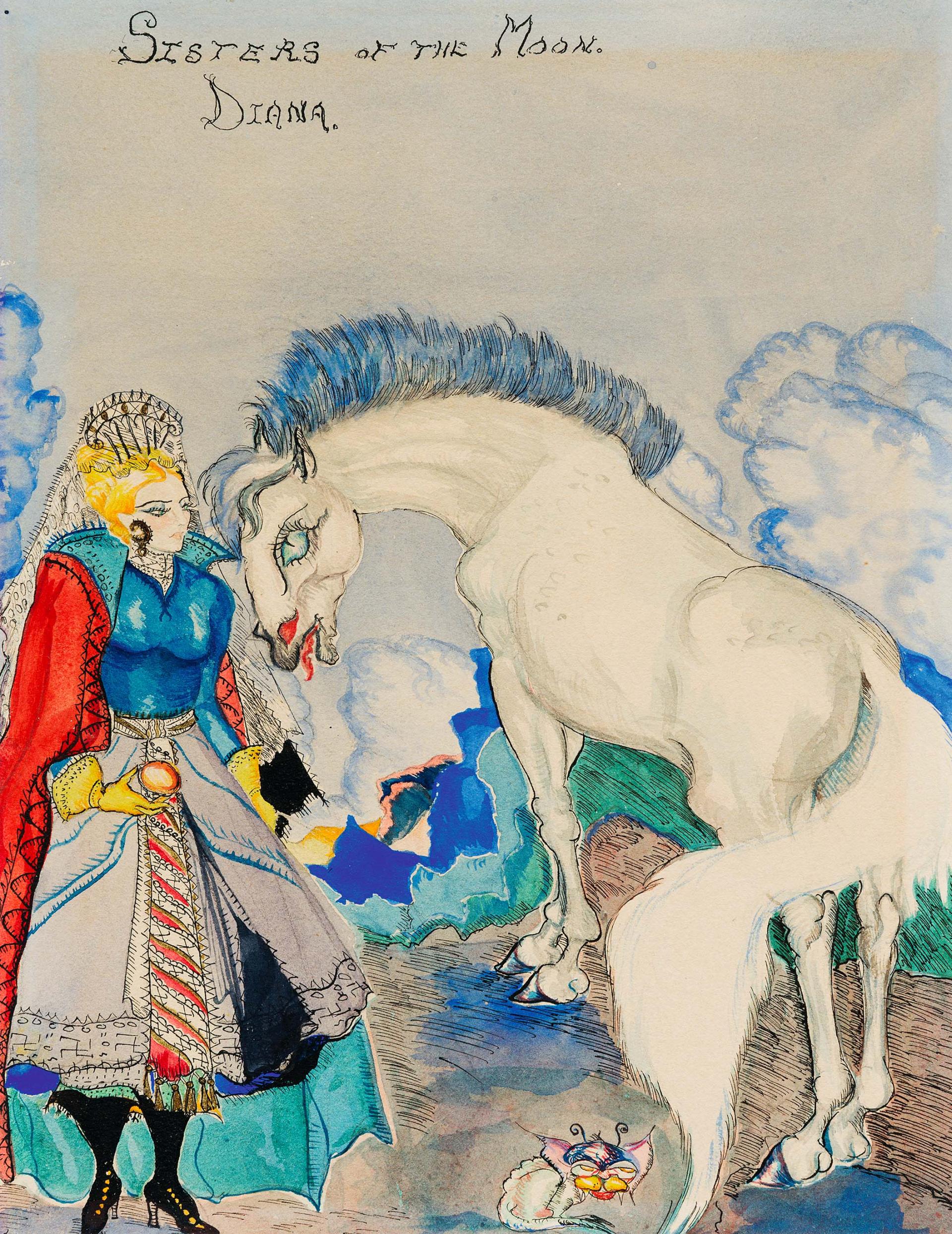 Une femme bien apprêtée avec un cheval blanc 