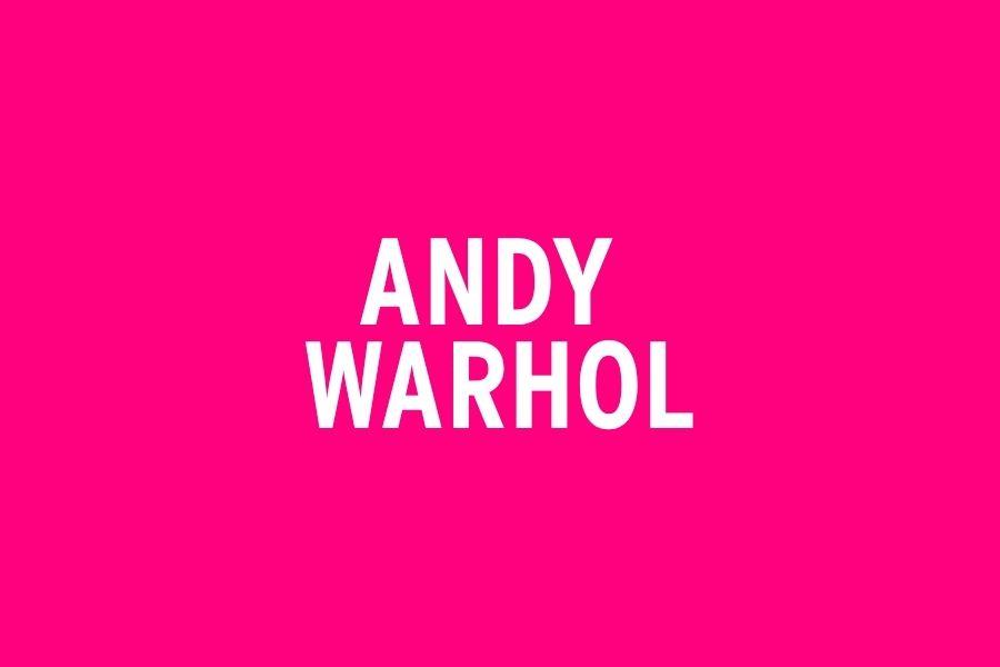 Visuel de bannière rose présentant le texte "Andy Warhol"